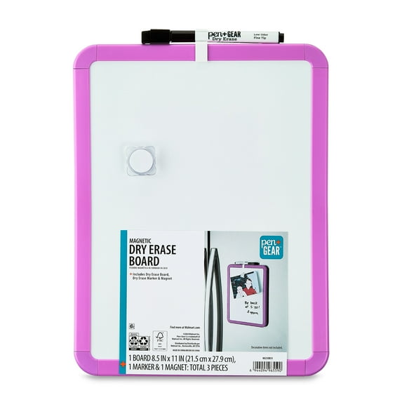 Pen+Gear Magnetic Dry Erase Board with Dry Erase Marker and Magnet, Purple, 8.5" x 11"