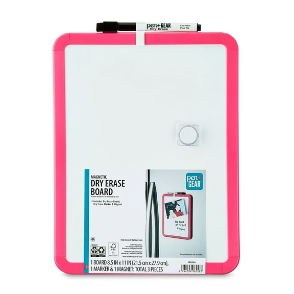 Pen+Gear Magnetic Dry Erase Board with Dry Erase Marker and Magnet, Pink, 8.5" x 11"
