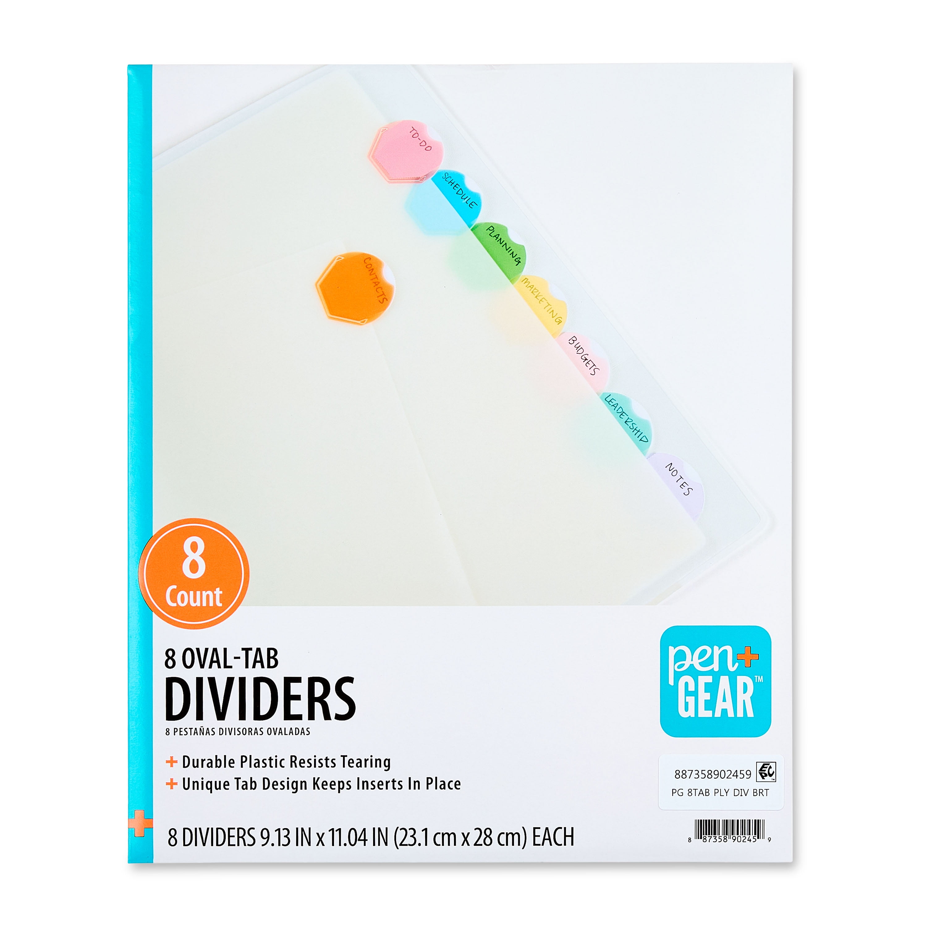 Pen+Gear 8 Oval Tab Poly Binder Dividers, Bright Multicolor