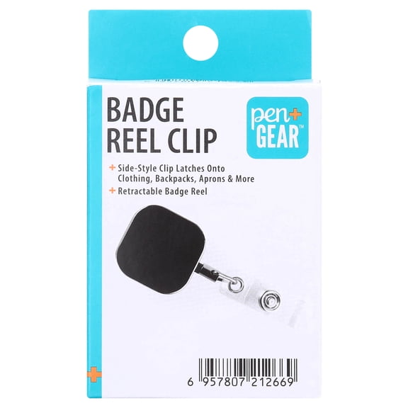 Pen+Gear Badge Reel Clip, Retractable, Black