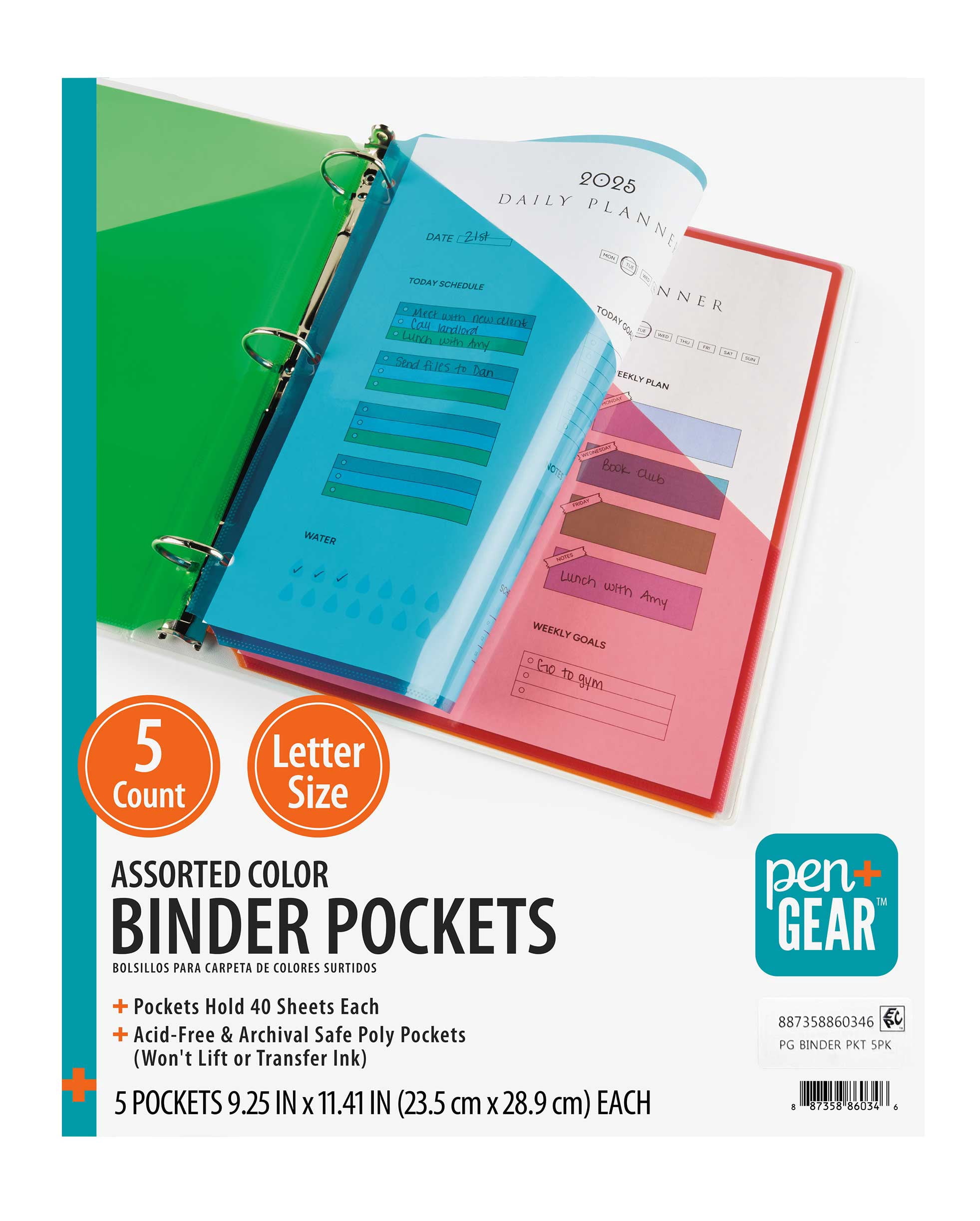 Pen+Gear Binder Pockets, Multicolor, 5 Pack
