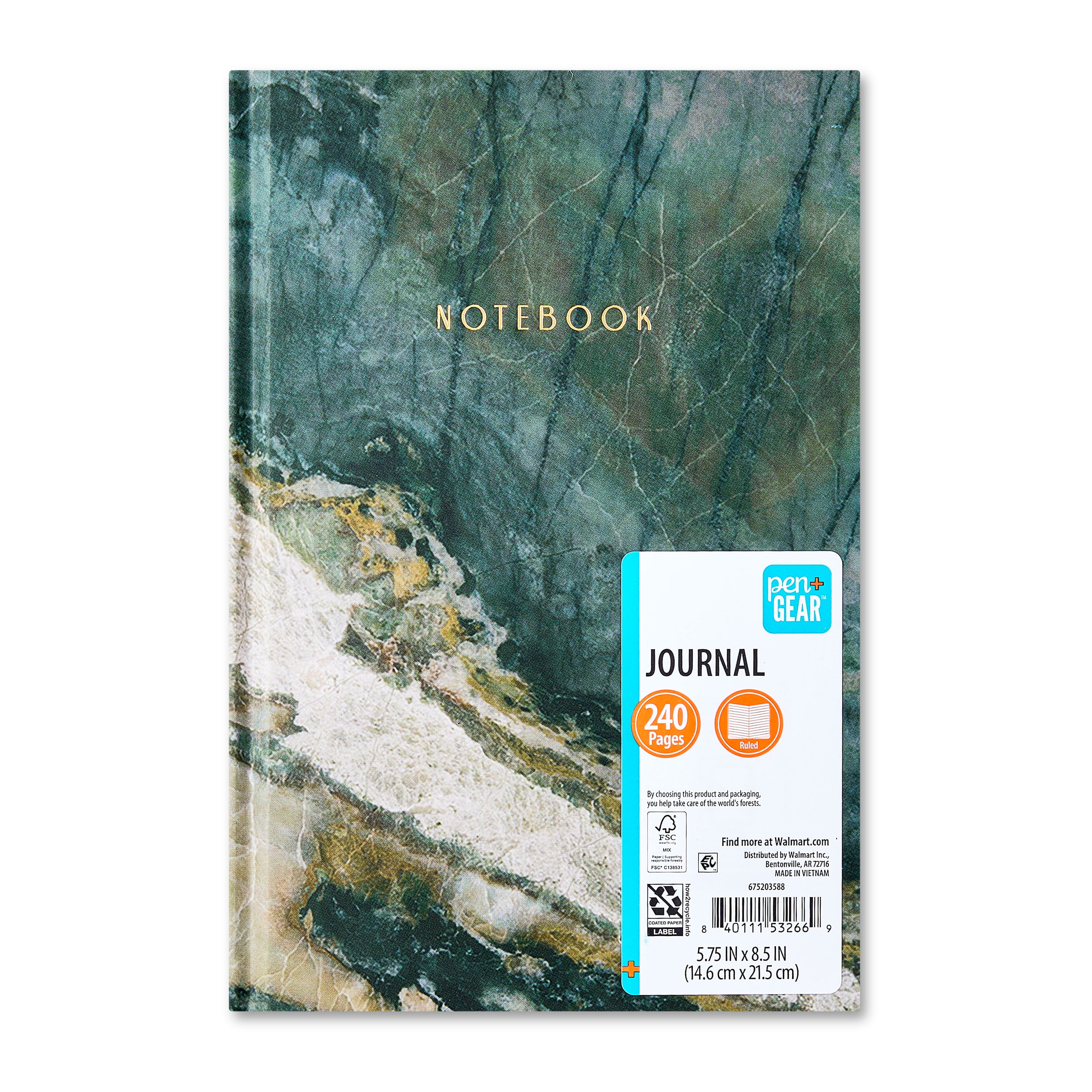 Pen+Gear Hardcover Bound Journal, 5.75" x 8.5", 240 Ruled Pages, Gray Marble Design