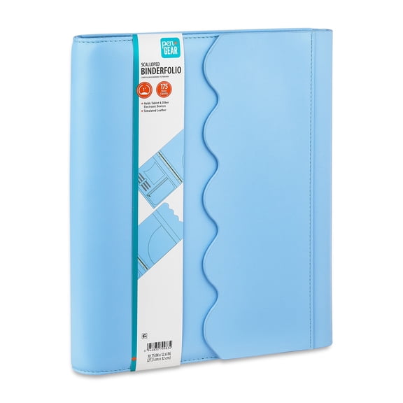 Pen+Gear Scalloped Binderfolio, Sky Blue, 10.75 x 12.6 Inch, Simulated Leather