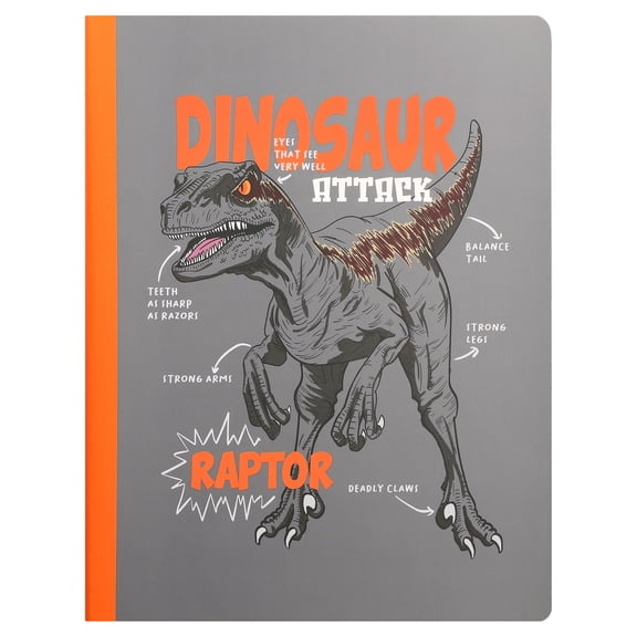Pen+Gear Wide Ruled Composition Book, 7.5" x 9.75", Multicolor Raptor, 80 Sheets