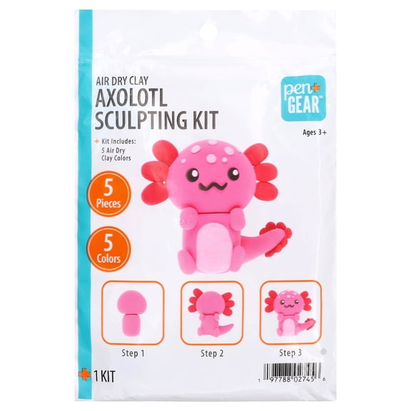 Pen+Gear Air Dry Clay Axolotl Sculpting Kit, 5 Pieces, 5 Colors, Ages 3+