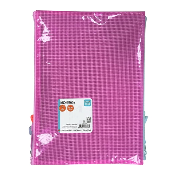 Pen+Gear Letter Size Mesh Zipper Bags, Assorted Colors, 6 Count