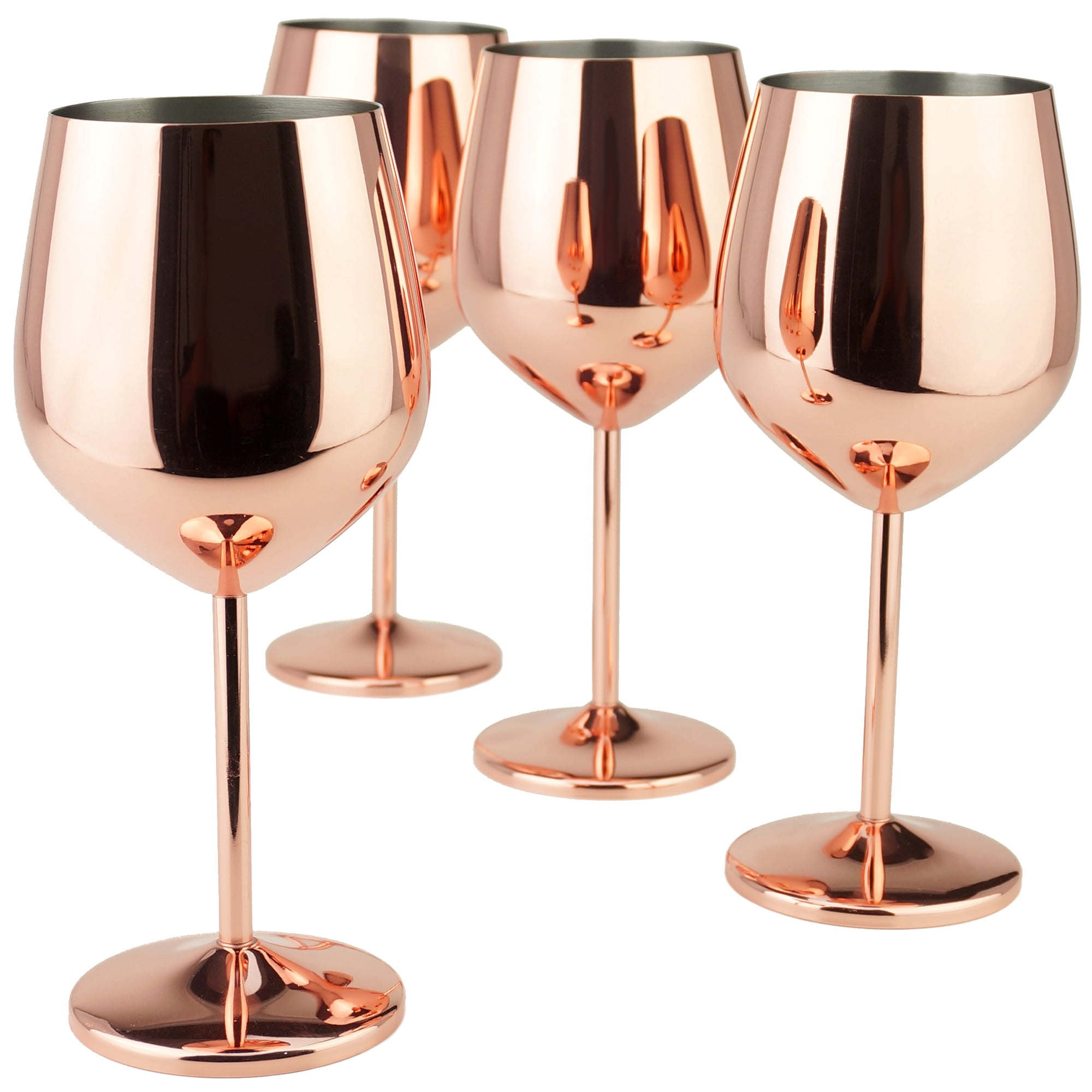 PG Copper / Rose Gold Stem Stainless Steel Wine Glass Set 4 - Wine Globet - Acrylic Glassware - 18.5 oz