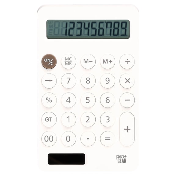 Pen+Gear Dual-Power Portable Calculator, Solar and Battery Operated, White