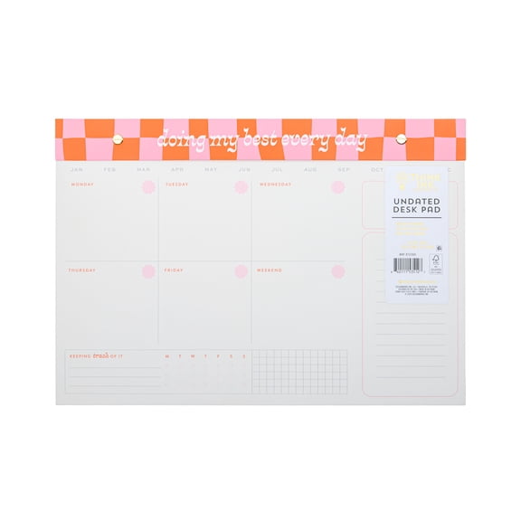 Think Ink Undated Weekly Planner 14 x 9.75 Inch Pink Orange Check