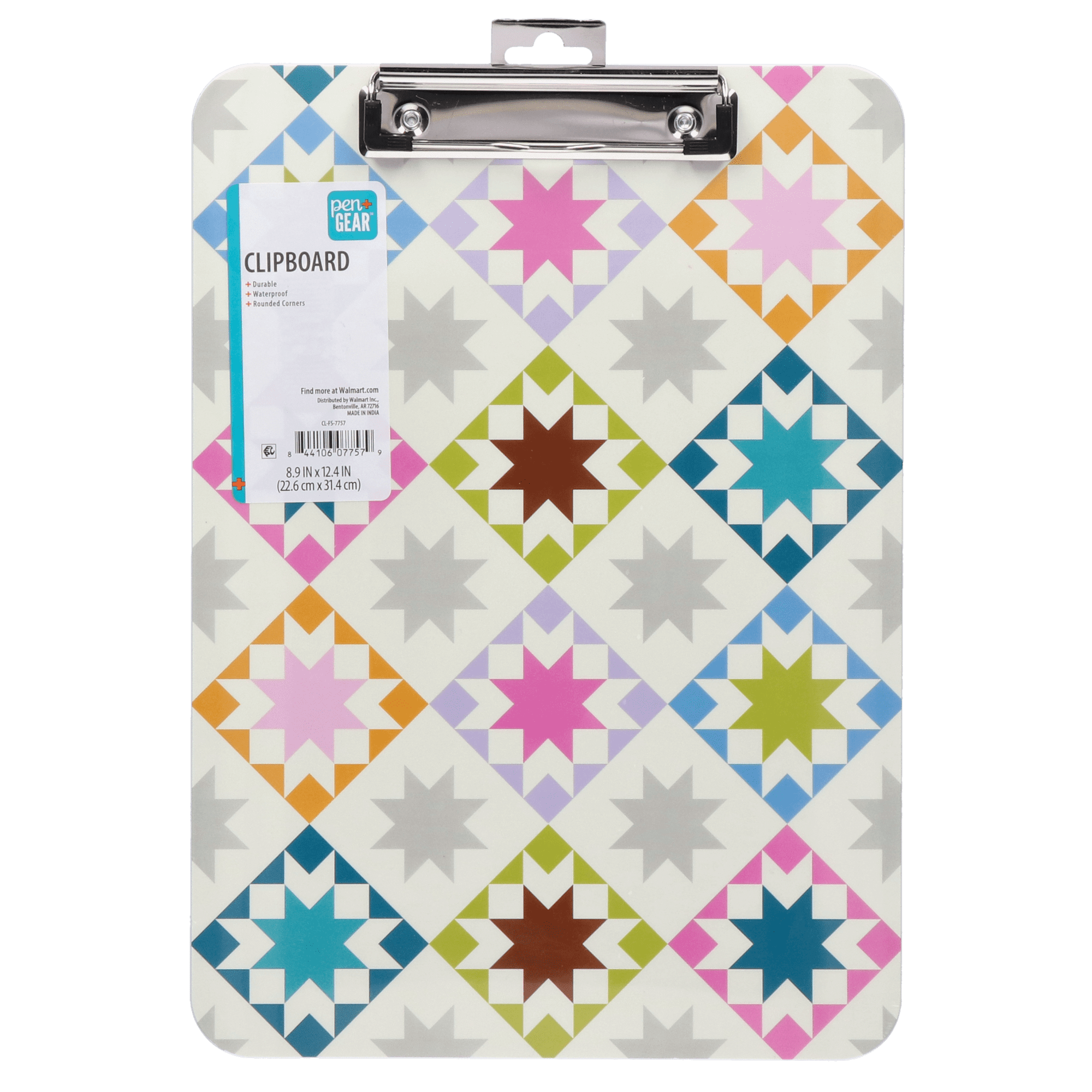 Pen+Gear Fashion Clipboard, Multicolor Geometric Quilt