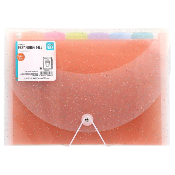 Pen+Gear 7-Pocket Letter Size Poly Expanding File Organizer, Clear Glitter
