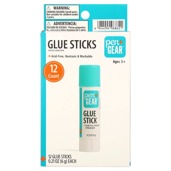Pen+Gear Glue Sticks, White, Washable, 0.21 oz, 12 Count