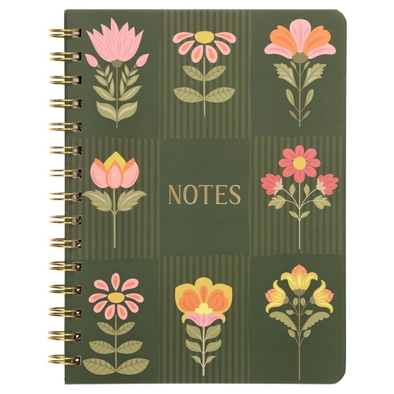 Pen+Gear Spiral Journal, Green Floral, Ruled, 6 x 8, 160 Pages
