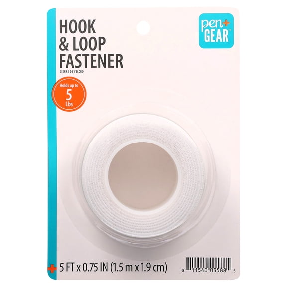 Pen+Gear 5-Inch White Hook and Loop Fastener Strip