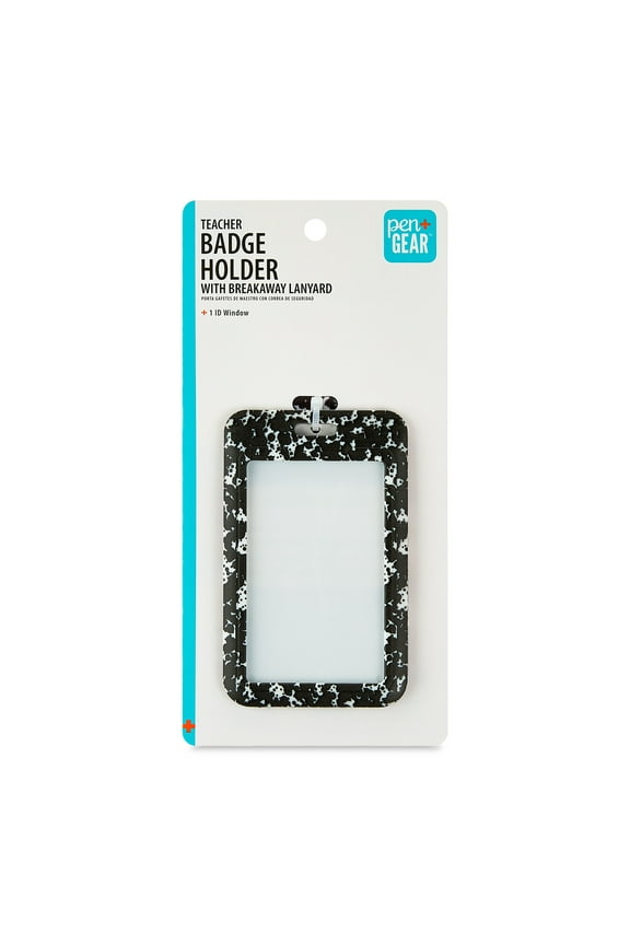 Marble Composition Badge Holder, Black and White Color, 1 Pack, Clear ID Card Holders with Easy Access, Vertical Plastic Case
