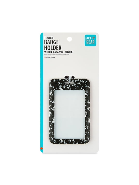 Marble Composition Badge Holder, Black and White Color, 1 Pack, Clear ID Card Holders with Easy Access, Vertical Plastic Case