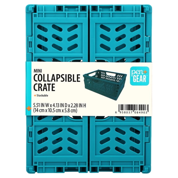 Pen+Gear Mini Plastic Collapsible Crate, Teal, 5.51" x 4.13" x 2.28"