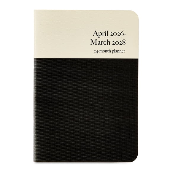 Pen+ Gear Monthly Small (4.5" x 6.5") Two-Tone Papyruse Beige and Black Textured 24 Month Pocket Planner
