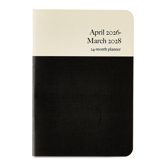 Pen+ Gear Monthly Small (4.5" x 6.5") Two-Tone Papyruse Beige and Black Textured 24 Month Pocket Planner
