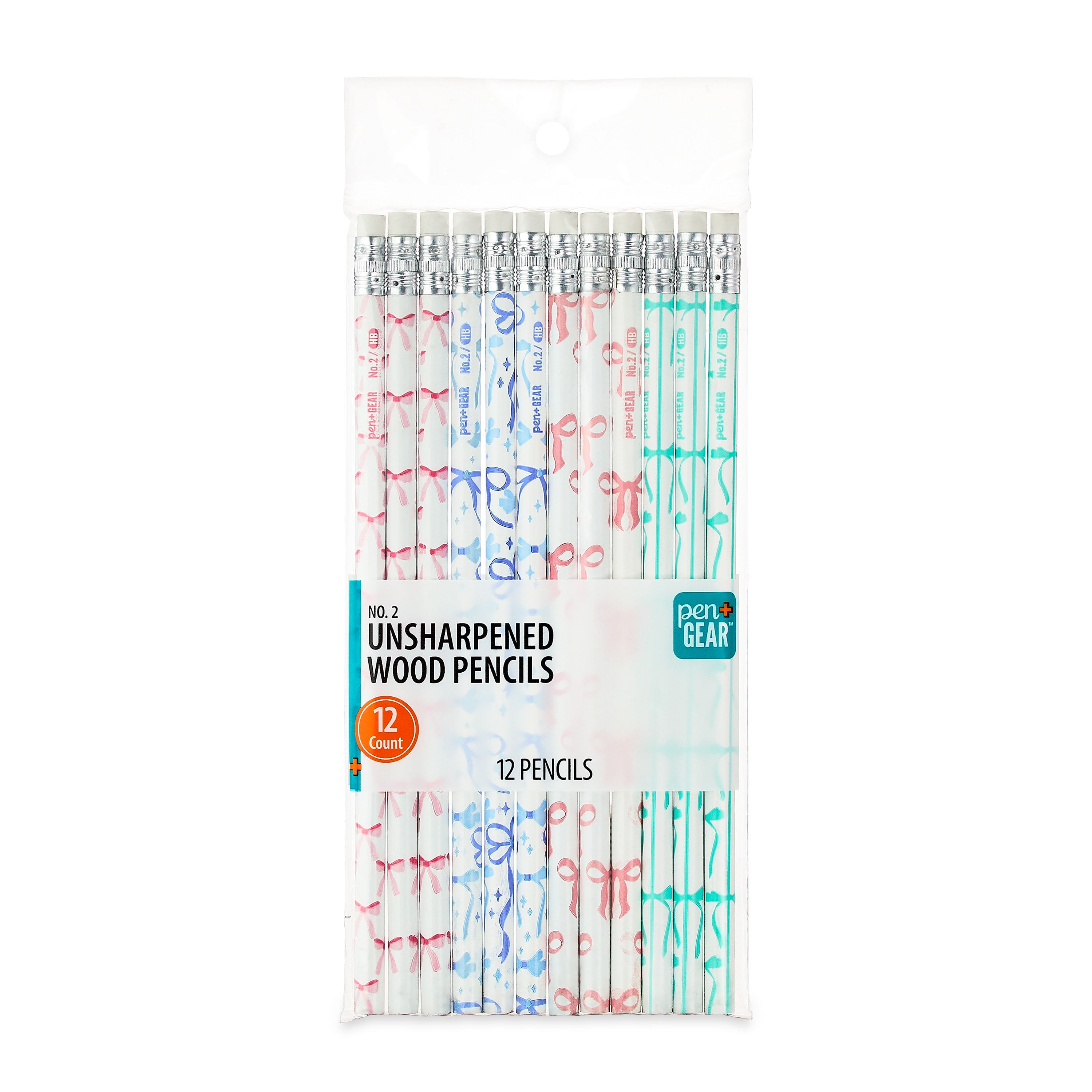 Pen+Gear #2 HB Unsharpened Pencils, 12 Count  Multicolor Bow Designs, Fun for School & Crafts