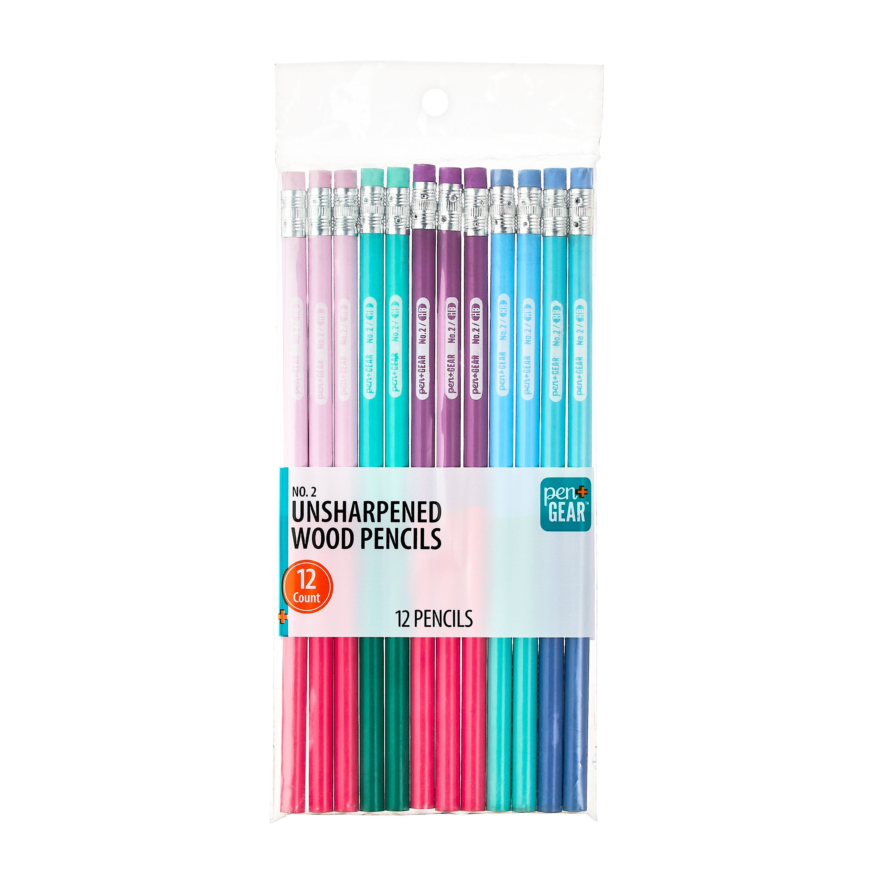 Pen+Gear #2 HB Unsharpened Pencils, 12 Count  Color Block Design, Multicolor Barrels