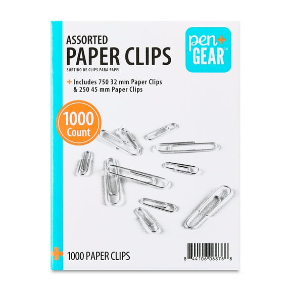 Pen+Gear Paper Clips, Silver, Assorted Sizes, 1000 Count