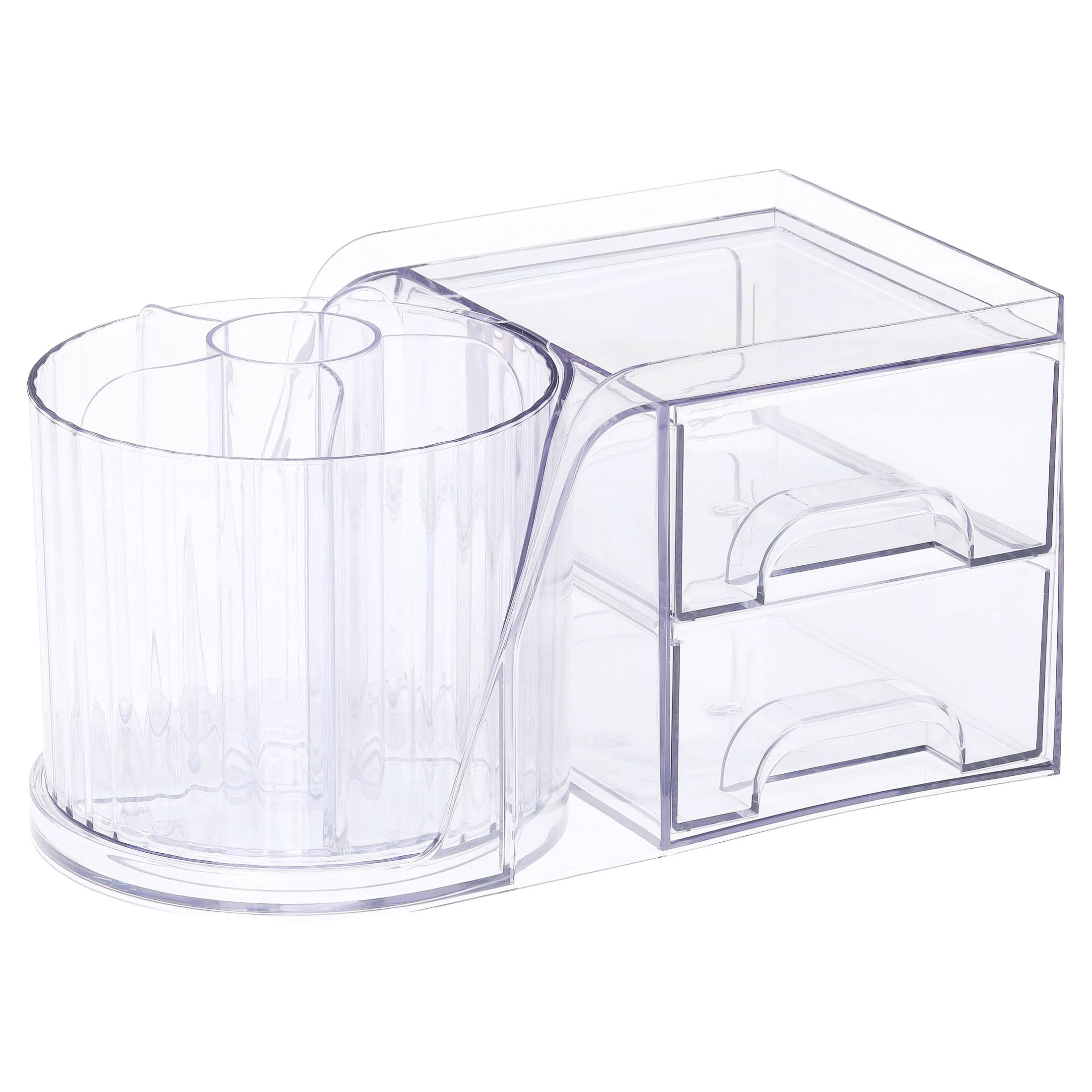 Pen+Gear Clear 2-Drawer Desktop Organizer with Rotating Pen Cup