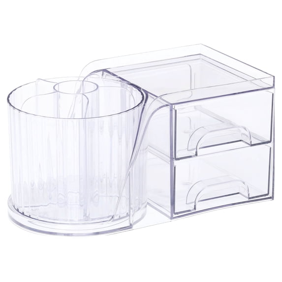 Pen+Gear Clear 2-Drawer Desktop Organizer with Rotating Pen Cup