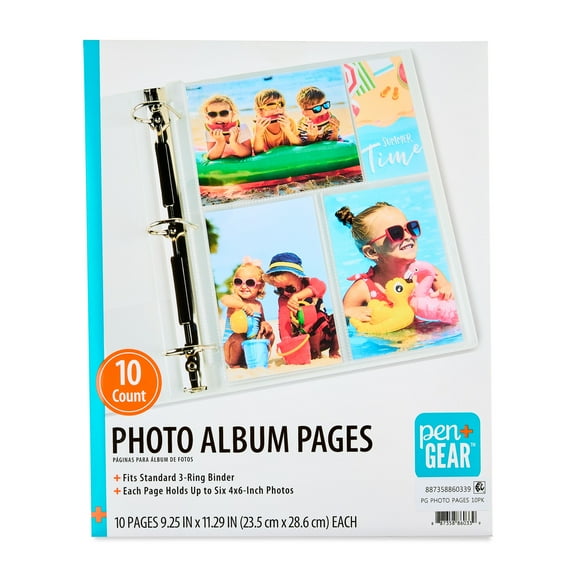 Pen+Gear Photo Album Pages, 10 Count, Holds 4" x 6" Photos, Clear Plastic Sheets