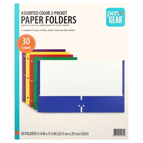Pen+Gear 2-Pocket Paper Folders, Assorted Colors, 30 Count
