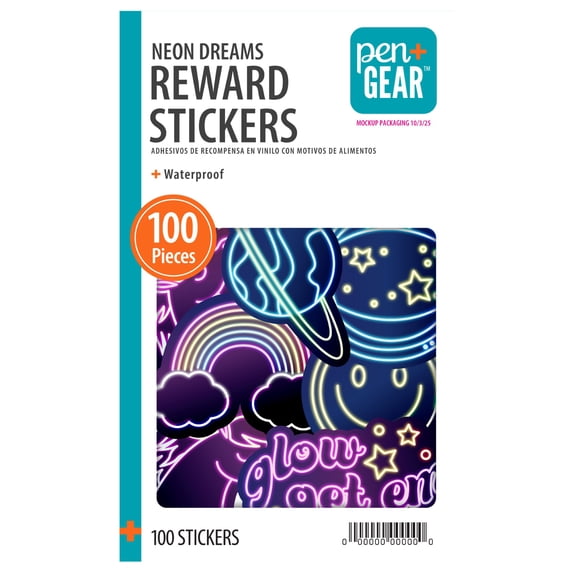 Pen+Gear Neon Dreams Vinyl Reward Stickers, 100 Pieces