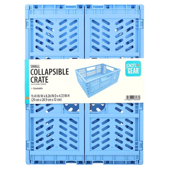 Pen+Gear Small Plastic Collapsible Crate, Blue, 11.41" x 8.26" x 4.72"