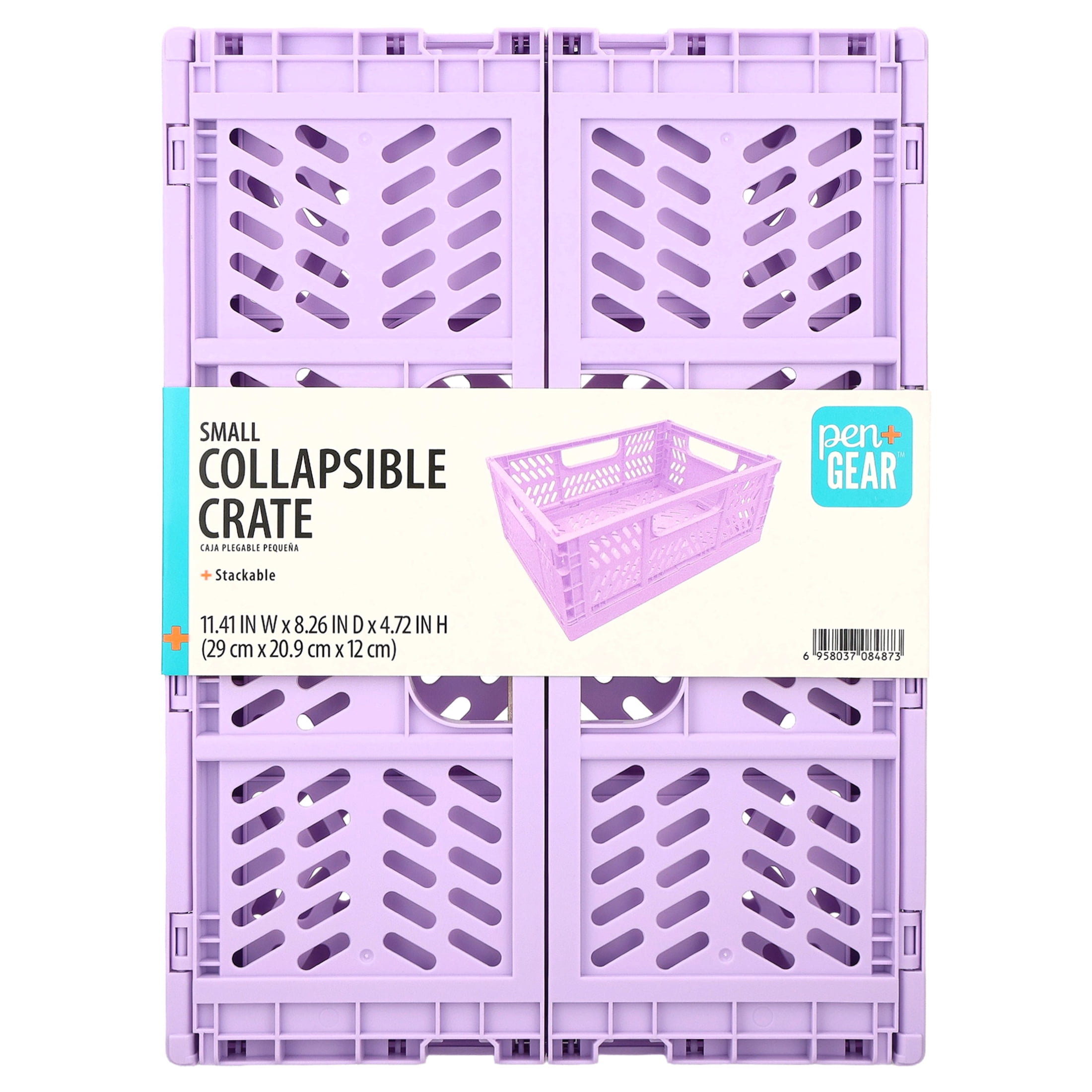 Pen+Gear Small Plastic Collapsible Crate, Lavender, 11.41 in x 8.26 in x 4.72 in