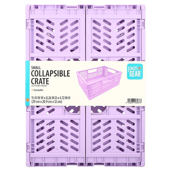 Pen+Gear Small Plastic Collapsible Crate, Lavender, 11.41" x 8.26" x 4.72"