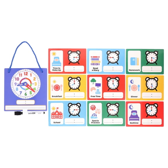 Pen+Gear Time Clock Activity Set, Teaching Clock, Dry-Erase Flashcards and Marker, 11 Pieces