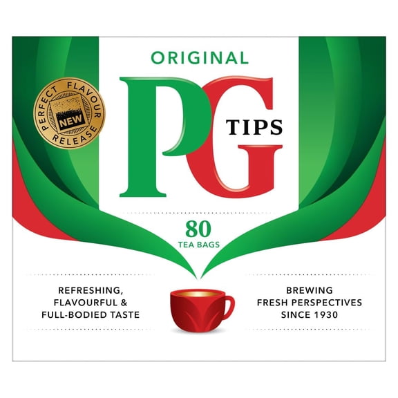 PG Tips Black Tea Bags Non-Pyramid, 80 Count (Pack of 1)