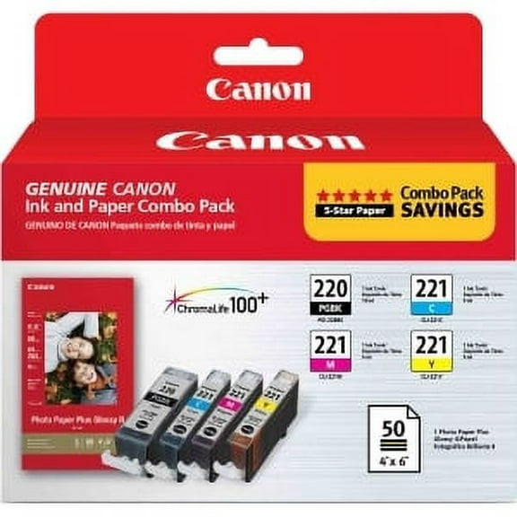 Canon - 2945b011 (pgi-220/cli-221) Ink/paper Combo, Black/cyan/magenta/yellow