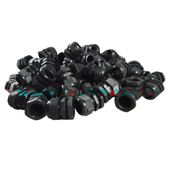 PG25 Black Nylon Waterproof Strain Relief Cable Gland 16-21mm 50 Pack