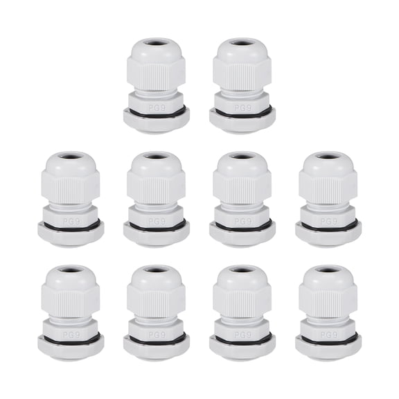 PG9 Cable Gland 2mm-6mm Wire Hole Waterproof Nylon Joint Adjustable Locknut with Washer White 10 Pieces