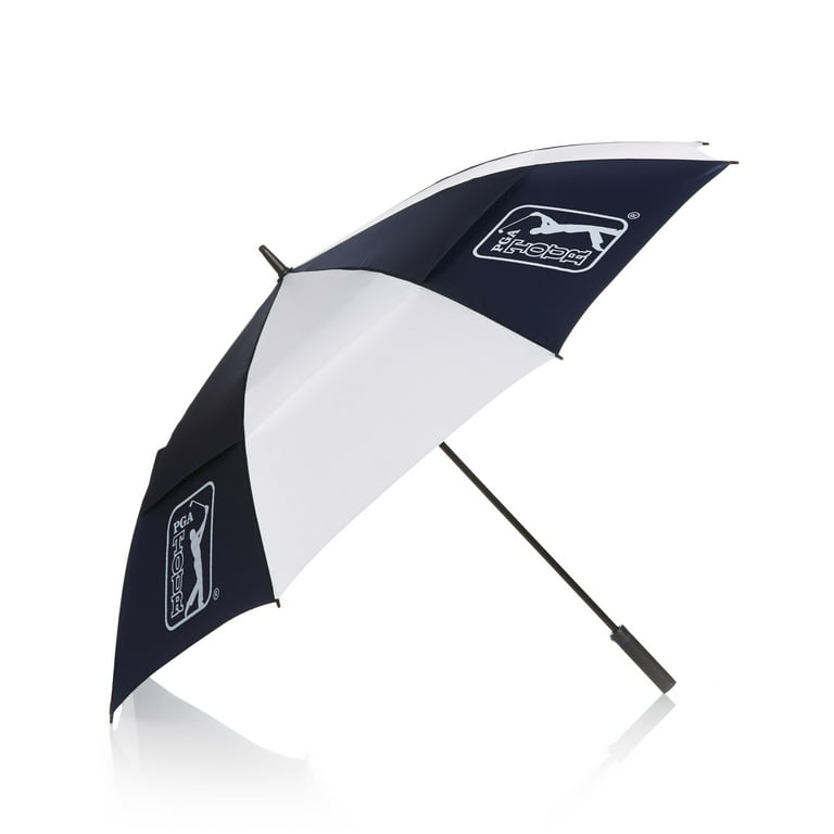 PGA TOUR 68 In. Double Canopy Golf Umbrella, Navy and White