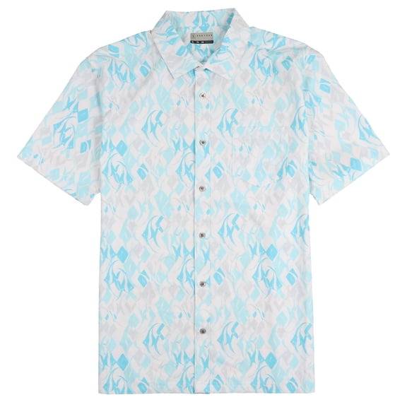 PGA TOUR Men's Argyle Fish Performance Button Front Golf Shirt X-Large White Blue