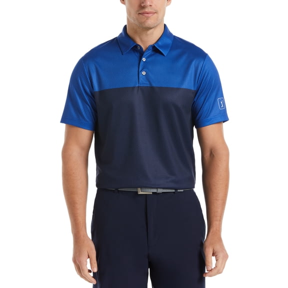 PGA TOUR Men's Athletic Fit Short Sleeve Golf Polo Shirt Blue Small
