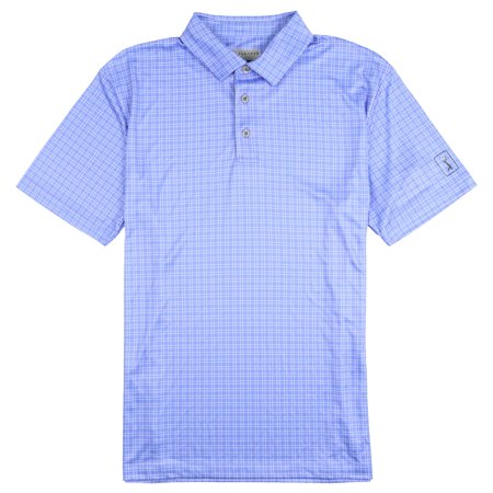 PGA TOUR Men's Check Print Polo Golf Shirt Medium Persian Jewel Blue