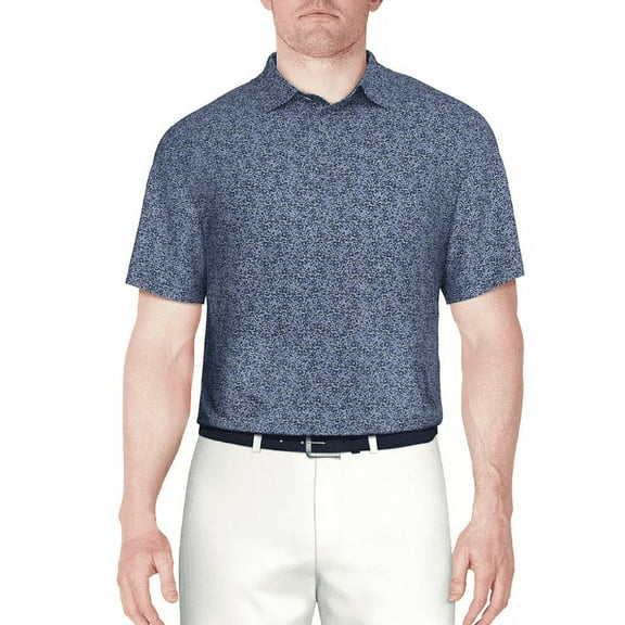 PGA TOUR Men's Navy Printed Short Sleeve Performance Polo Shirt, Small