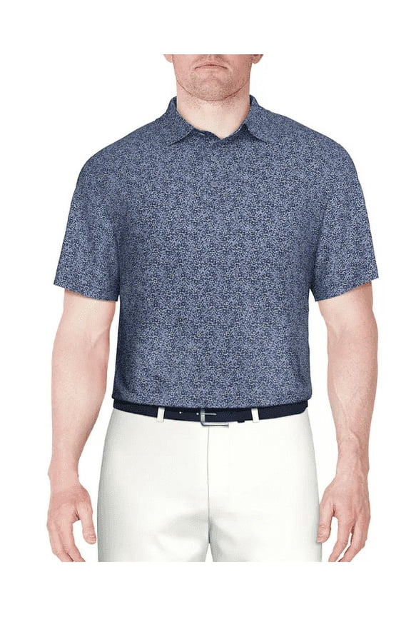 Men's Navy Printed Short Sleeve Performance Polo Shirt, Small