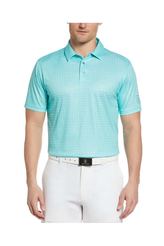 Mens Check Print Short Sleeve Polo Shirt Cockatoo Blue Medium