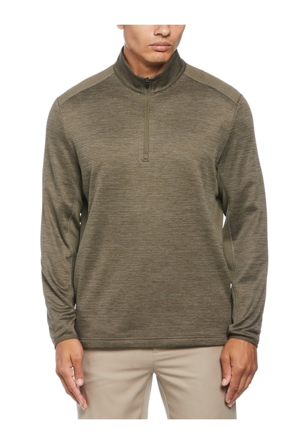 Mens Two Tone Space Dyed Quarter Zip Sweater Green Heather 2XL