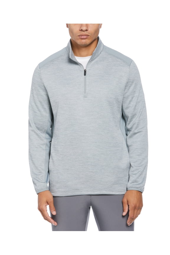 Mens Two Tone Space Dyed Quarter Zip Sweater Quarry Heather Grey XL