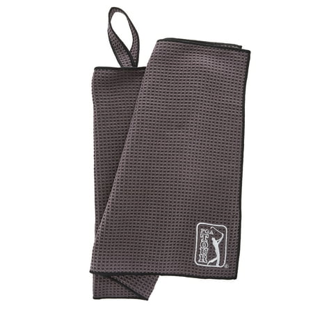 PGA TOUR Microfiber Golf Towel - Waffle Texture, Gray, Carabiner Clip, Superior Cleaning