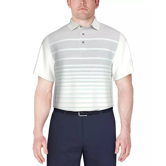 PGA Tour BRIGHT WHITE/BLUE Men's Short Sleeve Performance Polo Shirt, US Medium